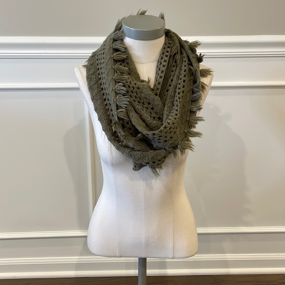 BP Green Knit Fringe Scarf